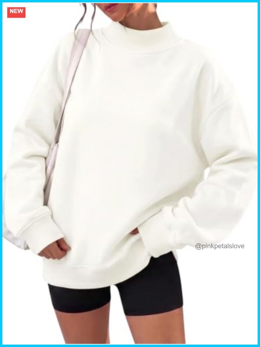 Mock Neck Pullover Sweatshirt Long Sleeve Oversized Fleece Lined Women's